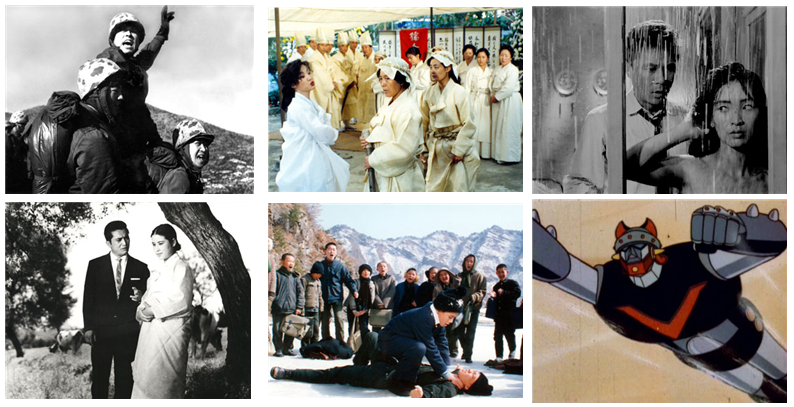 ▲ ‘2026년 청소년 추천 영화’ 선정 작품 스틸컷 (<돌아오지 않는 해병>, <축제>, <하녀>, <사랑방손님과 어머니>, <우리들의 일그러진 영웅>, <로보트 태권 V> 등)